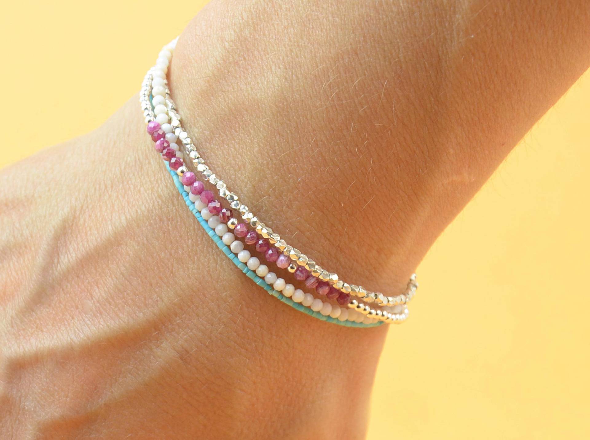 Multi Armband Aus Edelsteinen Und Sterling Silber Perlen.armband Set Multi Armband Aus Edelsteinen Und Sterling Silber Perlen.armband Set von Zzaval