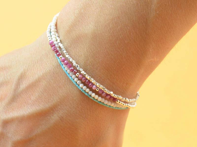 Multi Armband Aus Edelsteinen Und Sterling Silber Perlen.armband Set Multi Armband Aus Edelsteinen Und Sterling Silber Perlen.armband Set von Zzaval