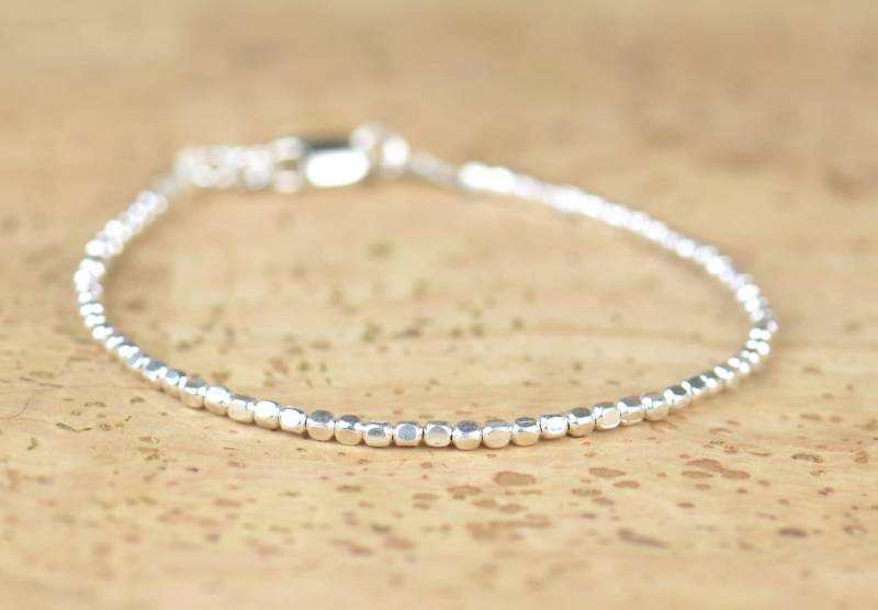 Quadrat Sterling Silber Perlen Armband Quadrat Sterling Silber Perlen Armband von Zzaval