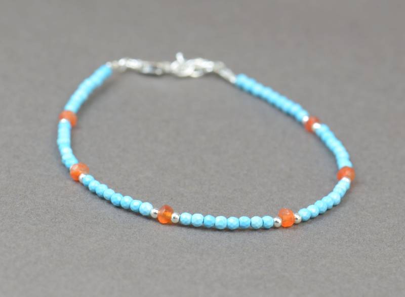 Türkis Farbe Und Karneol Armband Mit Sterling Silber Perlen von Zzaval