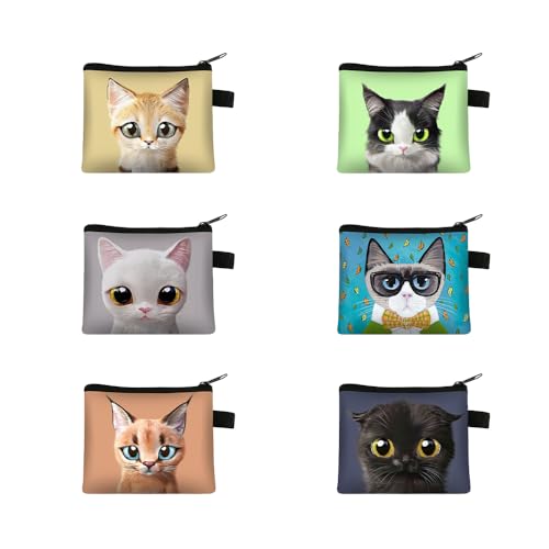 Zzcy 6 Stück Mini Geldbeutel Täschchen Damen Niedliche Leinwand Brieftasche Katzen Münzbeutel Klein Geldbörse Kinder,Mini Kosmetikbeutel Schminktasche Münztaschen von Zzcy
