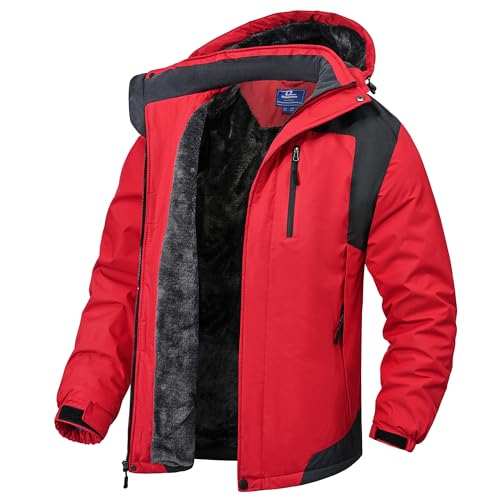 Herren Skijacke 3 in 4, Winterjacke Wasserdicht Softshelljacke Funktionsjacke Warm Jacke Fleecejacke Atmungsaktiv Winddichte Wanderjacke Regenjacke Freizeitjacke mit Abnehmbarer Kapuze-Red-XL von Zzkouine