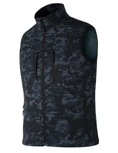 Zzkouine Tarnweste für Männer - Leichte, mit Fleece gefütterte, ärmellose Softshell-Jacke für Golf - 2 versteckte Taschen - leichtes, wasserabweisendes Material für Reisen und mehr-Camouflage-M von Zzkouine