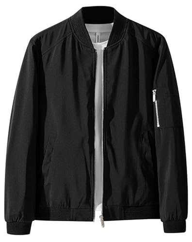 Zzkouine Herren leichte Bomberjacke, Sommer Übergangsjacke, Flugjacke, Freizeit, mit Taschen Sommer Blouson mit Reißverschlusstaschen-Black-L von Zzkouine