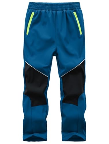 Zzkouine Kinder Softshellhose Schneehose Skihose Warme Hosen Jungen Mädchen Winterhose Outdoorhose Wanderhose, Blau/Schwarz 146-152 von Zzkouine