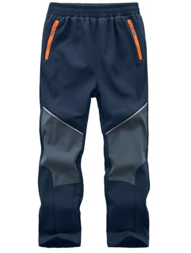 Zzkouine Kinder Softshellhose Schneehose Skihose Warme Hosen Jungen Mädchen Winterhose Outdoorhose Wanderhose, Dunkelblau/Grau 164-170 von Zzkouine