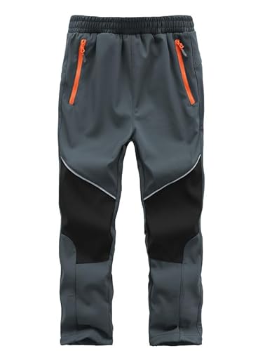 Zzkouine Kinder Softshellhose Schneehose Skihose Warme Hosen Jungen Mädchen Winterhose Outdoorhose Wanderhose, Grau/Schwarz 116-122 von Zzkouine
