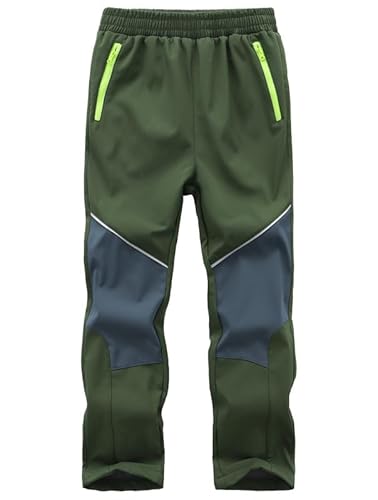 Zzkouine Kinder Softshellhose Schneehose Skihose Warme Hosen Jungen Mädchen Winterhose Outdoorhose Wanderhose, Grün/Grau 122-128 von Zzkouine