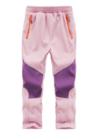 Zzkouine Kinder Softshellhose Schneehose Skihose Warme Hosen Jungen Mädchen Winterhose Outdoorhose Wanderhose, Rosa/Lila 164-170 von Zzkouine