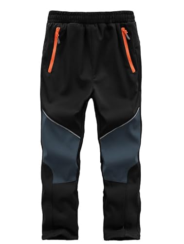 Zzkouine Kinder Softshellhose Schneehose Skihose Warme Hosen Jungen Mädchen Winterhose Outdoorhose Wanderhose, Schwarz/Grau 164-170 von Zzkouine