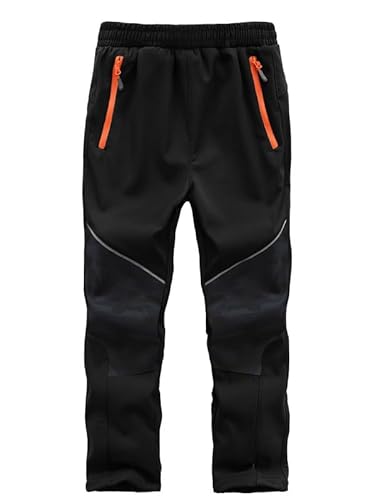 Zzkouine Kinder Softshellhose Schneehose Skihose Warme Hosen Jungen Mädchen Winterhose Outdoorhose Wanderhose, Schwarz/Tarnung 146-152 von Zzkouine