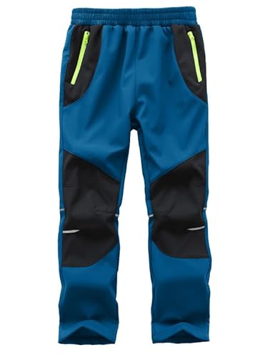 Zzkouine Kinder Softshellhose Schneehose Thermohose Hosen Jungen Mädchen Winterhose Outdoorhose Wanderhose, Blau/Schwarz 164-170 von Zzkouine