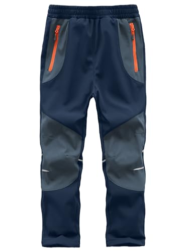 Zzkouine Kinder Softshellhose Schneehose Thermohose Hosen Jungen Mädchen Winterhose Outdoorhose Wanderhose, Dunkelblau/Grau 134-140 von Zzkouine