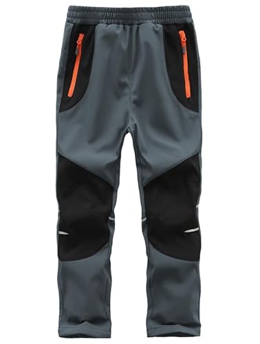Zzkouine Kinder Softshellhose Schneehose Thermohose Hosen Jungen Mädchen Winterhose Outdoorhose Wanderhose, Grau/Schwarz 116-122 von Zzkouine