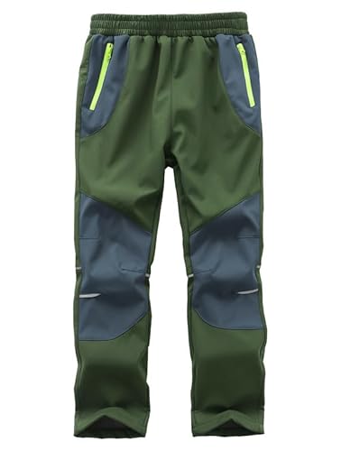 Zzkouine Kinder Softshellhose Schneehose Thermohose Hosen Jungen Mädchen Winterhose Outdoorhose Wanderhose, Grün/Grau 116-122 von Zzkouine