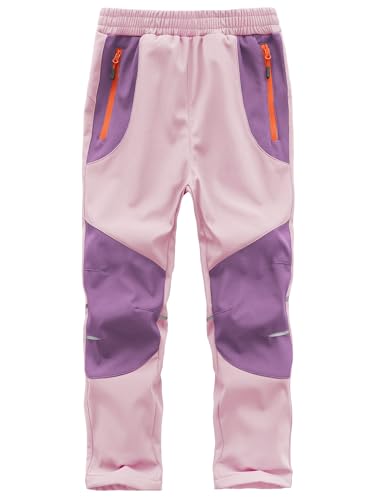 Zzkouine Kinder Softshellhose Schneehose Thermohose Hosen Jungen Mädchen Winterhose Outdoorhose Wanderhose, Rosa/Lila 164-170 von Zzkouine