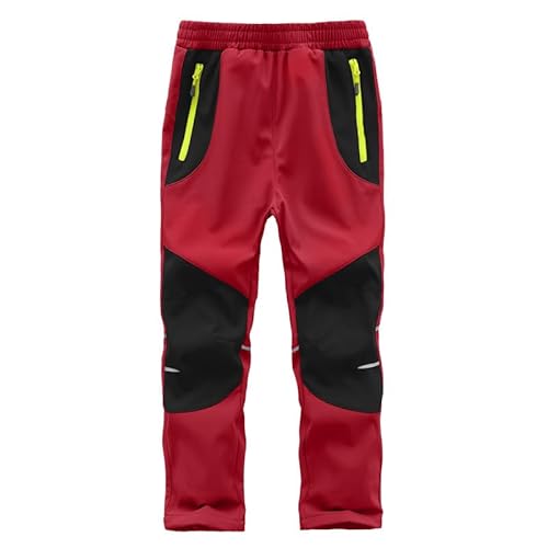 Zzkouine Kinder Softshellhose Schneehose Thermohose Hosen Jungen Mädchen Winterhose Outdoorhose Wanderhose, Rot/Schwarz 134-140 von Zzkouine