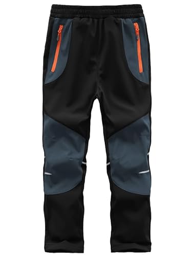 Zzkouine Kinder Softshellhose Schneehose Thermohose Hosen Jungen Mädchen Winterhose Outdoorhose Wanderhose, Schwarz/Grau 164-170 von Zzkouine