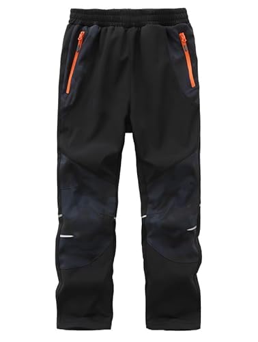 Zzkouine Kinder Softshellhose Schneehose Thermohose Hosen Jungen Mädchen Winterhose Outdoorhose Wanderhose, Schwarz/Tarnung 152-158 von Zzkouine