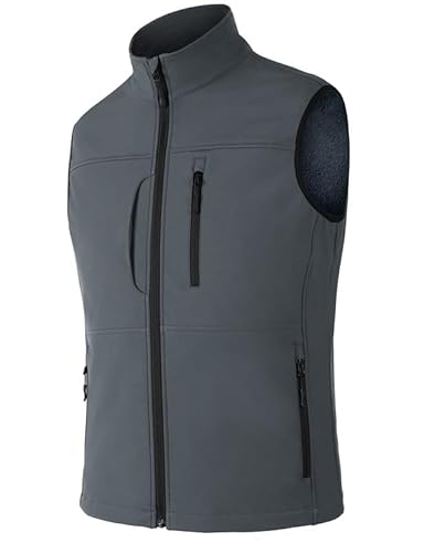 Zzkouine Leichte Softshell-Weste für Herren, winddichte ärmellose Jacke für Wanderungen-Dark Gray-2XL von Zzkouine