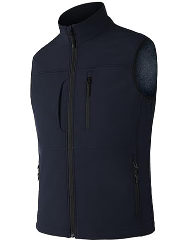 Zzkouine Softshell Weste Herren Winddichte Ärmellose Jacke Sportlich,Mehrere Taschen Body Warmer Golf Softshellweste für Männer, ärmellose Jacke für Wanderungen-Navy Blue-2XL von Zzkouine