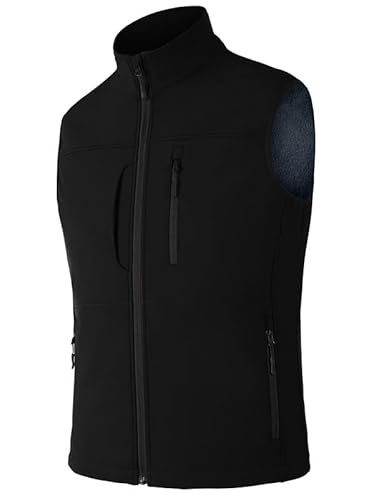 Zzkouine Stichschutzweste Herren Tarnweste Für Männer Leichte Mit Fleece Gefütterte Ärmellose Softshell Jacke Für Golf 2 Versteckte Taschen Leichtes Wasserabweisendes Material Für Reisen Schwarz von Zzkouine