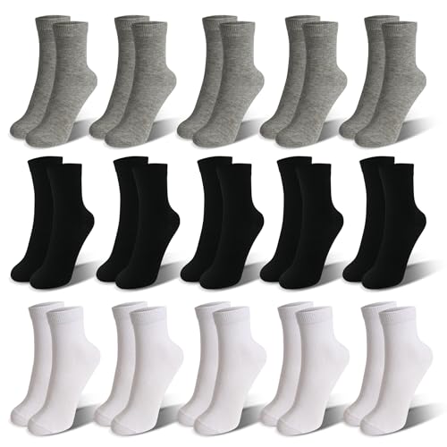 Zzxlw Kinder Socken Jungen Schwarz Weiß Grau 15 Paar L Atmungsaktive Komfortable Mädchen Schule Sport Laufsocken 27-31 von Zzxlw