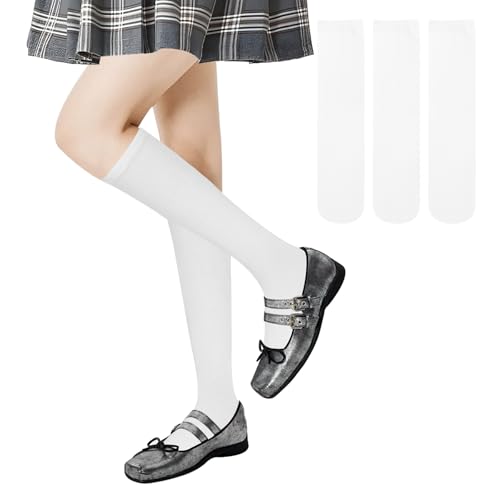 Zzxlw Mädchen Kniestrümpfe Kinder 3 Paar Schwarz Weiß Baumwolle M Reine Farbe Weiche Padded Schule Fußball Strümpfe 4-8 Jahre 34cm von Zzxlw