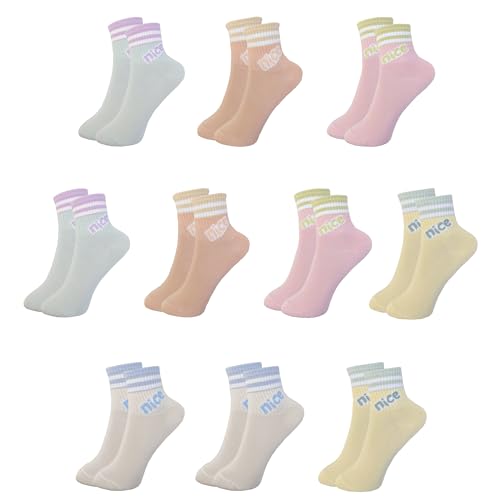 Zzxlw Mädchen Socken Bunte Strick Athletische Mode Weiße Doppelstreifen Socken 10 Paar Weich & Elastisch für Kinder Dopamin Farbe Block Design L 6-8 Jahre von Zzxlw