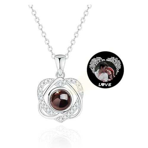 Personalisierte Halskette mit Bild Projektion, Kette mit Foto und vielfältiges Projektion Anhänger im Stein 18-Karat-Echtvergoldung-personalisierte Geschenk für Damen (Halskettenstil 8-Silber) von Zzyytbobozyjk