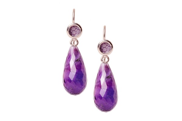 Annie Silber Ohrringe Lila Amethyst facettiert mit Rochen Leder Annie Silber Ohrringe Lila Amethyst facettiert mit Rochen Leder von a cuckoo moment...