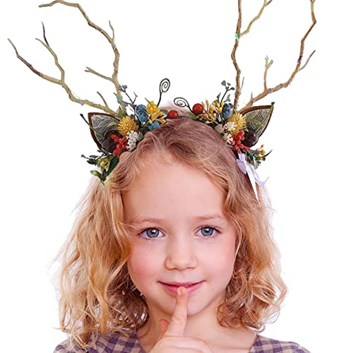 a-r Mädchen Hirsch Haarband | Weihnachtsstirnband Haarschmuck mit Geweih, Blumen Geweih,Halloween Haarbänder Haarzubehör für die Fotografie von a-r