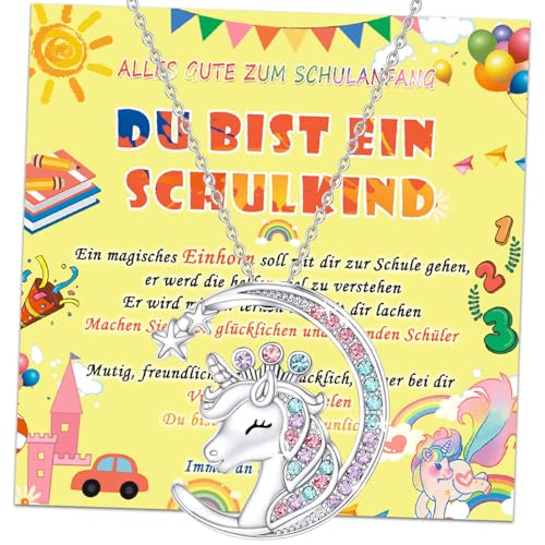 a ray of sunshine Einhorn Halskette Schulkind 2025,Schulanfang Glücksbringer Erster Schultag,Einschulung Schultüte Füllung Geschenk,Schulanfang Geschenke zur Einschulung Mädchen von a ray of sunshine