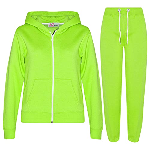 A2Z 4 Kids® Trainingsanzug mit Top und Hose für Kinder, Mädchen, Jungen, einfarbig, mit Kapuze, Jogginganzug, Alter: 2 bis 13 Jahre., neon green, 11-12 Jahre von a2z4kids