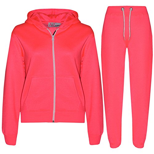 A2Z 4 Kids® Trainingsanzug mit Top und Hose für Kinder, Mädchen, Jungen, einfarbig, mit Kapuze, Jogginganzug, Alter: 2 bis 13 Jahre., neon pink, 5-6 Jahre von a2z4kids