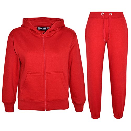 A2Z 4 Kids® Trainingsanzug mit Top und Hose für Kinder, Mädchen, Jungen, einfarbig, mit Kapuze, Jogginganzug, Alter: 2 bis 13 Jahre., rot, 2-3 Jahre von a2z4kids