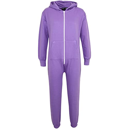 A2Z 4 Kids® Kinder Plain Strampelanzug Super Weich Bequem Vlies Mit Kapuze - Onesie Lilac 7-8 von a2z4kids