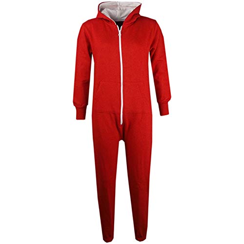 A2Z 4 Kids® Kinder Plain Strampelanzug Super Weich Bequem Vlies Mit Kapuze - Onesie Red 5-6 von a2z4kids