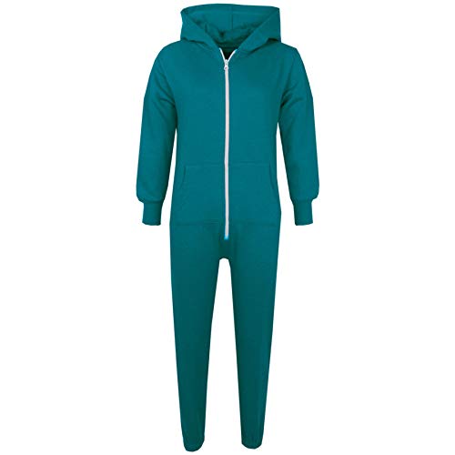 A2Z 4 Kids® Kinder Plain Strampelanzug Super Weich Bequem Vlies Mit Kapuze - Onesie Turquoise 9-10 von a2z4kids