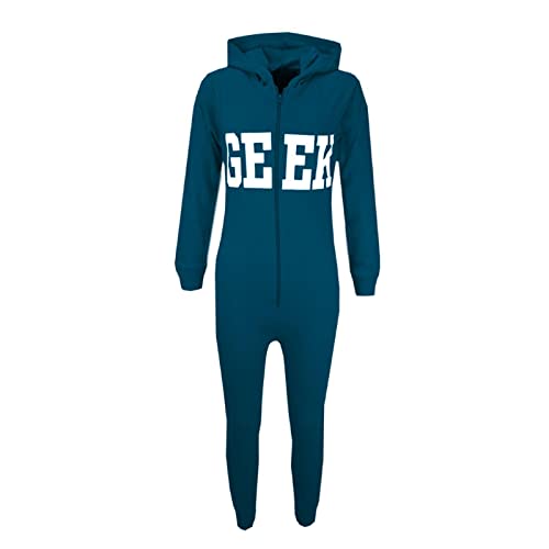 a2z4kids Kinder Mädchen Jungen Geek Aufdruck Sommer Mit Kapuze - Geek Onesie Turquoise 11-12 von a2z4kids