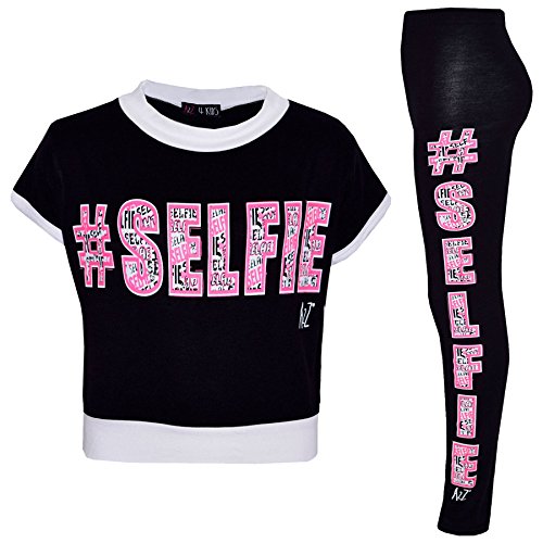 a2z4kids Mädchen Top Kinder Designer #Selfie Aufdruck Crop Top & Mode Graffiti Legging Satz Neu Alter 7 8 9 10 11 12 13 Jahre von A2Z 4 Kids