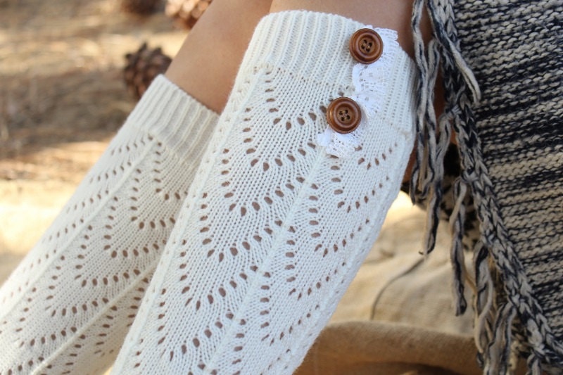 Beinwärmer/Gestrickte Damen-stulpen Mit Venedig-Spitze Und Knöpfen Süß Warm von aCutee