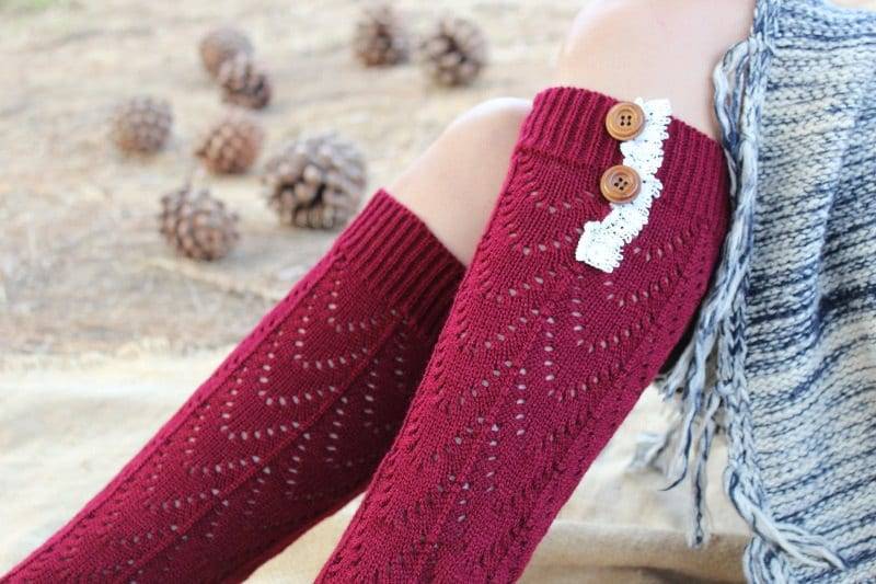 Beinwärmer/Gestrickte Damen-stulpen Mit Venedig-Spitze Und Knöpfen Süß Warm von aCutee