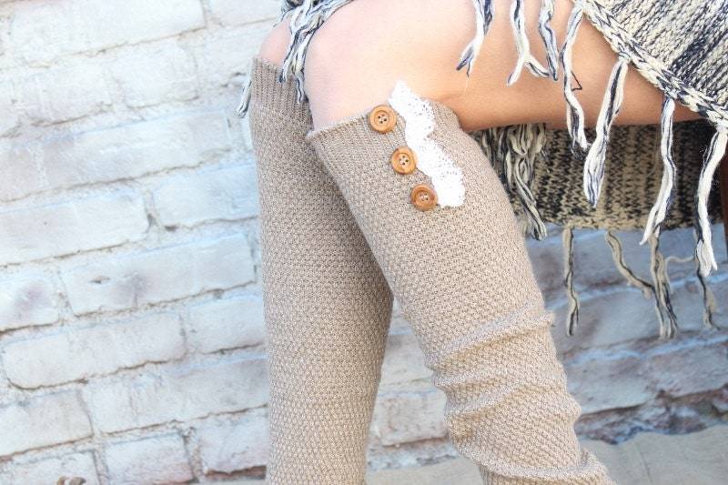 Gestrickte Damen Beinwärmer Mit Venedig Spitze Und Knöpfen Süß Warm von aCutee