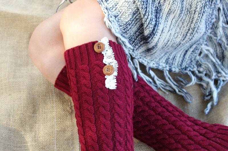 Gestrickte Damen Beinwärmer Mit Venedig Spitze Und Knöpfen Süß Warm von aCutee