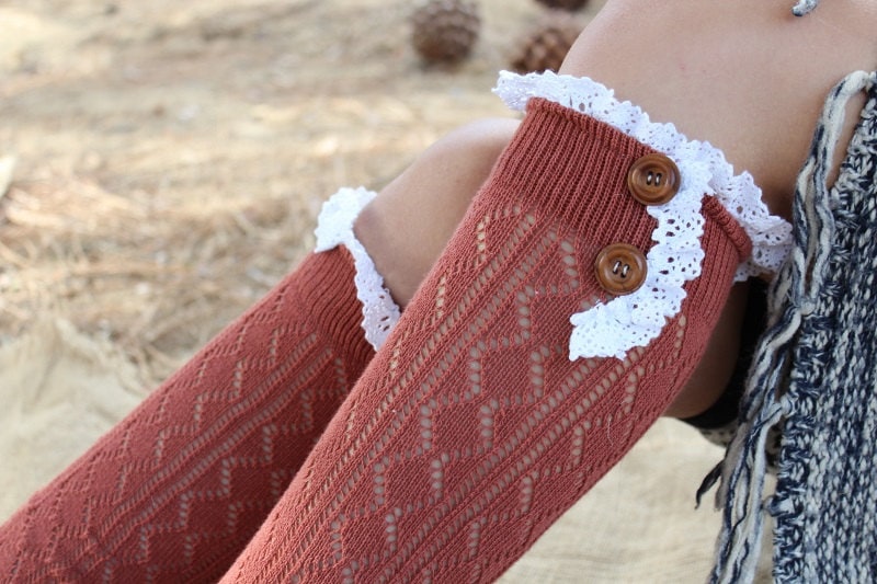 Lange Socken Für Frauen/Geschenk Frau Damen Gestrickte Stiefelsocken Mit Venedig-Spitze Und Knöpfen Süß Warm von aCutee