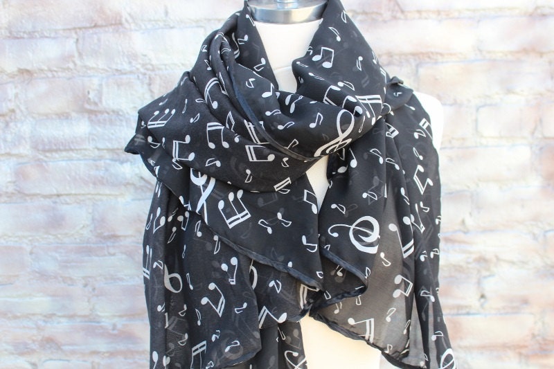 Musiknoten Schal/Schal Mit Druck Schwarz Und Weiß Farbe Für Frau Tolles Accessoire Ihr Outfit von aCutee