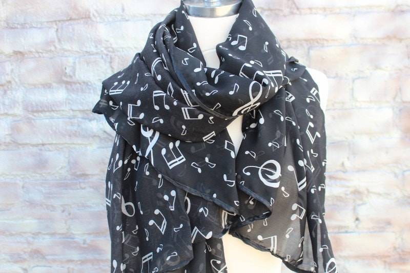 Musiknoten Schal/Schal Mit Druck Schwarz Und Weiß Farbe Für Frau Tolles Accessoire Ihr Outfit von aCutee