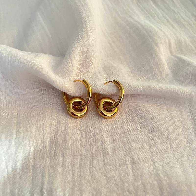 Doppelring-Ohrringe, Vergoldeter Edelstahl 5 Mikrometer 14 Karat von aDoreaBijoux