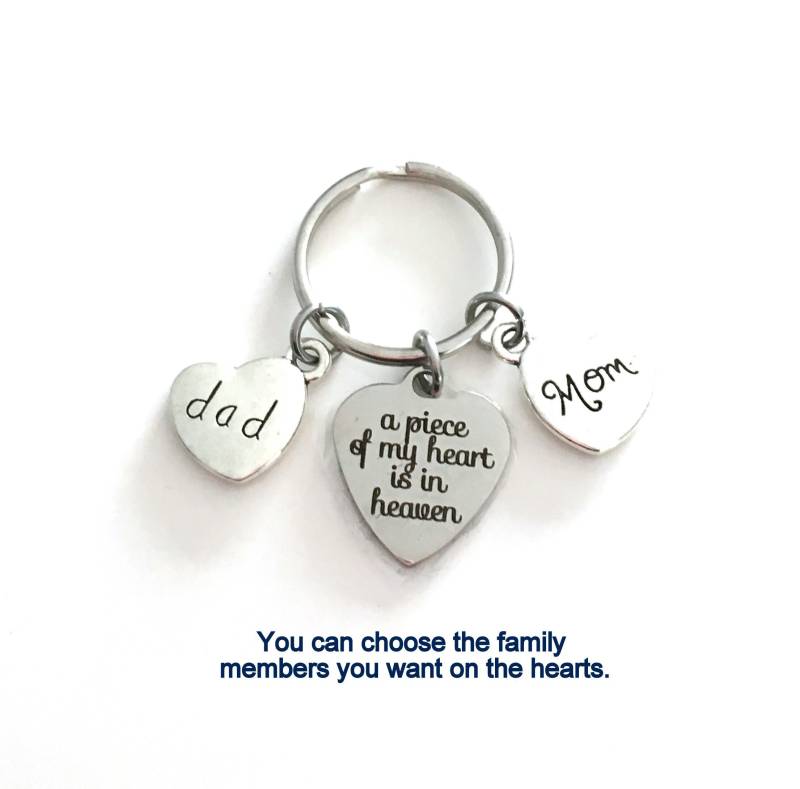 Beileidsgeschenke Für Den Verlust Der Mutter, Ein Stück Meines Herzens Ist Im Himmel Keychain, Gedenkgeschenk Des Sohnes, Vaters, Tochter Oder von aJoyfulSurprise
